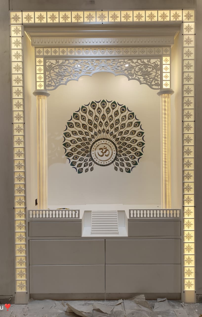 Peacock feather OM Corian Mandir